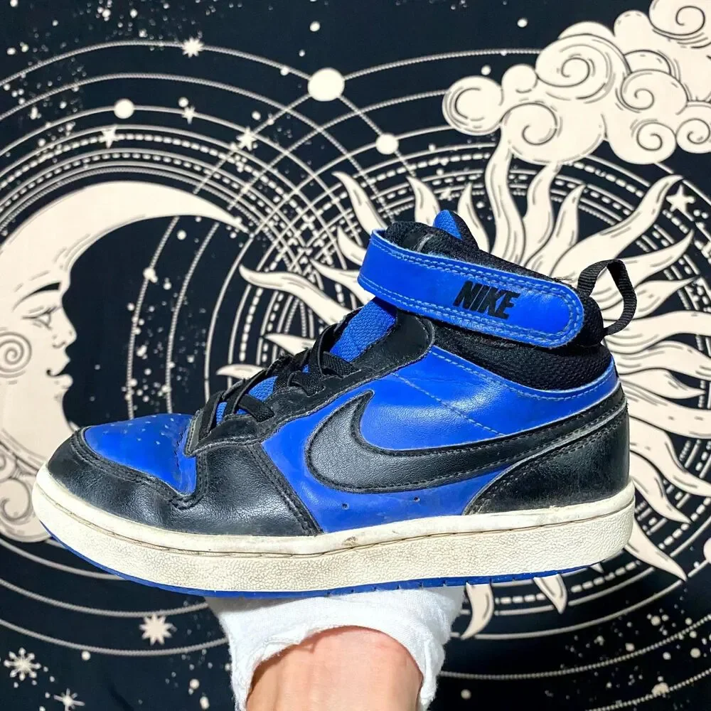 Nike Court Borough Mid 2 CD7783-404 Athletic Sneaker Boys 1Y Blue/Black Leather